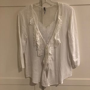 🏖 XCVI Front Tie Blouse with lace White Size S